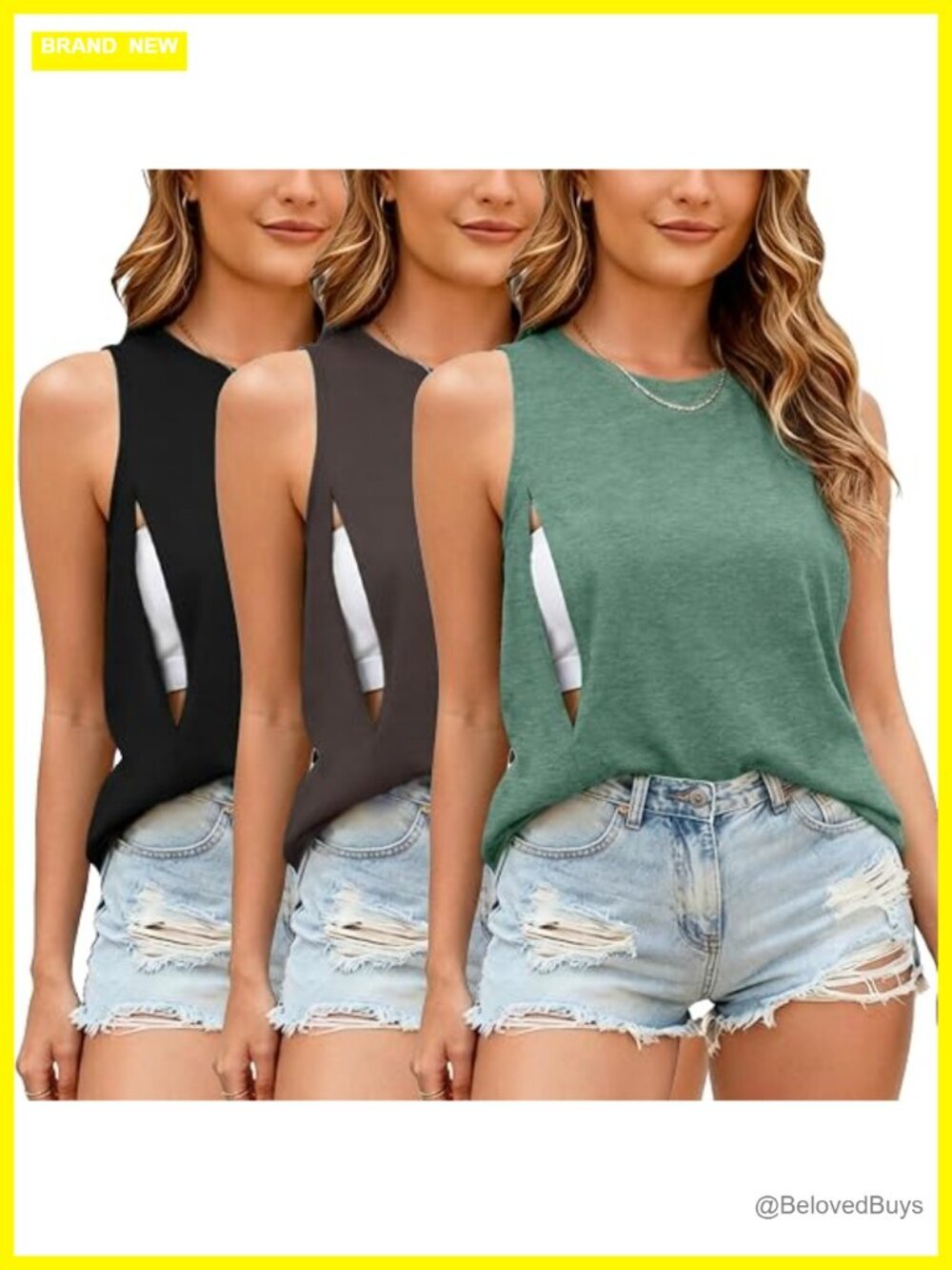 3-Pack Nursing Tank Tops with Hidden Zippers Sleeveless Breastfeeding Shirts